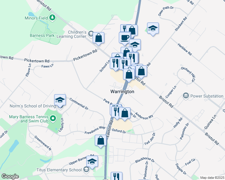 map of restaurants, bars, coffee shops, grocery stores, and more near 307 Jasper Court in Warrington