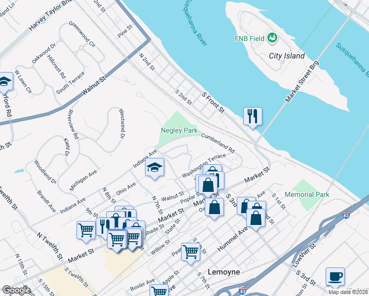 map of restaurants, bars, coffee shops, grocery stores, and more near 400 Summit St in Lemoyne