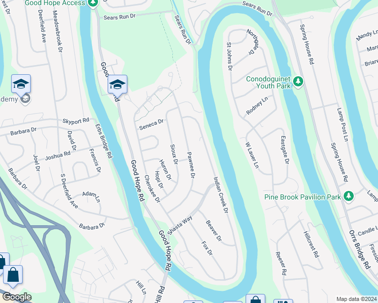 map of restaurants, bars, coffee shops, grocery stores, and more near 440 Pawnee Drive in Mechanicsburg