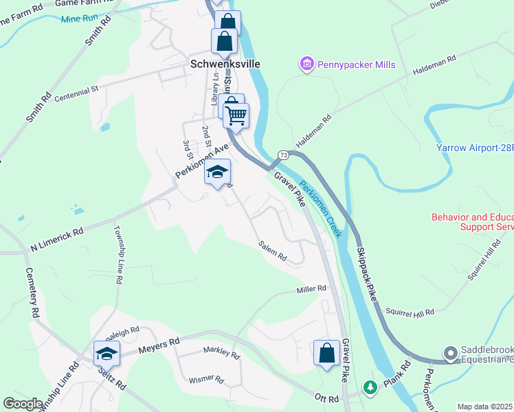 map of restaurants, bars, coffee shops, grocery stores, and more near 242 Concord Road in Schwenksville