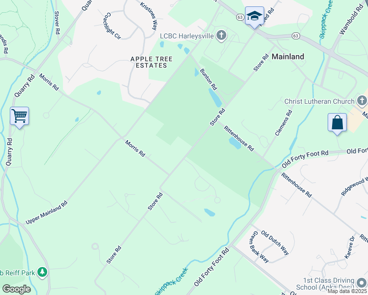 map of restaurants, bars, coffee shops, grocery stores, and more near 545 Store Road in Harleysville