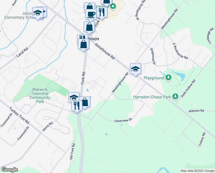 map of restaurants, bars, coffee shops, grocery stores, and more near Quartermaster Lane in Jamison