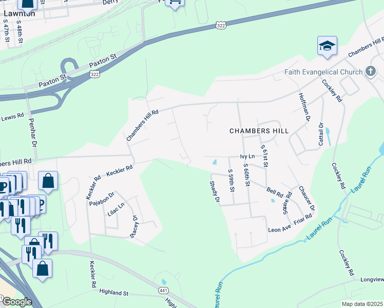 map of restaurants, bars, coffee shops, grocery stores, and more near 830 Garden Drive in Harrisburg