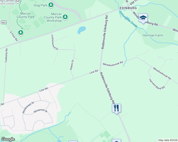 map of restaurants, bars, coffee shops, grocery stores, and more near 166 Line Road in West Windsor Township