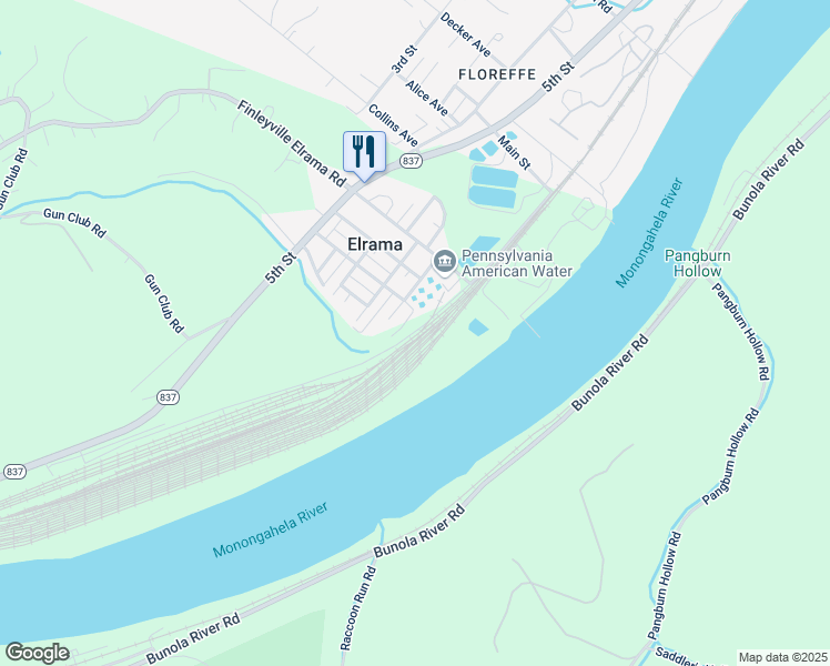 map of restaurants, bars, coffee shops, grocery stores, and more near in Elrama