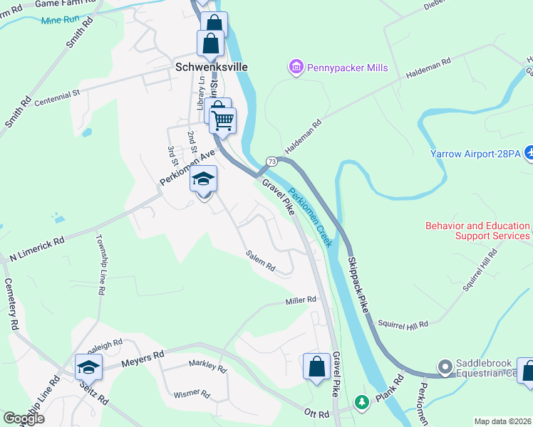 map of restaurants, bars, coffee shops, grocery stores, and more near 278 Lexington Road in Schwenksville