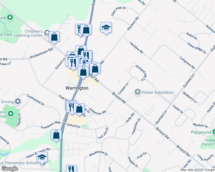 map of restaurants, bars, coffee shops, grocery stores, and more near 2259 Bristol Road in Warrington