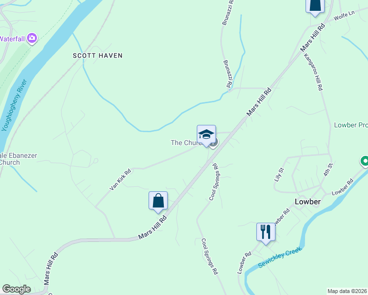 map of restaurants, bars, coffee shops, grocery stores, and more near 1659 Van Kirk Road in Sutersville