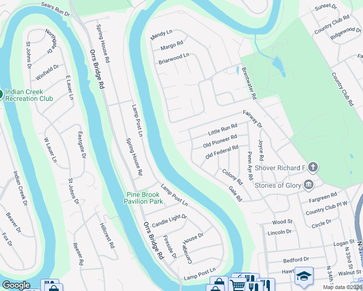 map of restaurants, bars, coffee shops, grocery stores, and more near 105 Little Run Road in Camp Hill