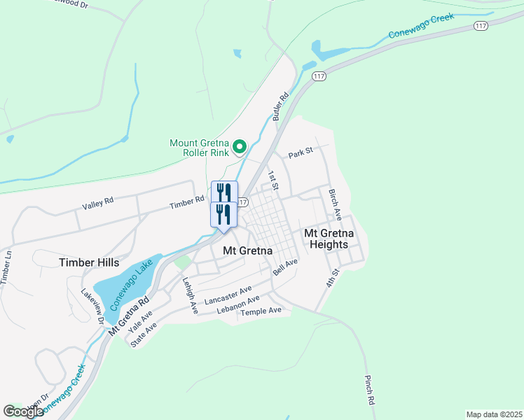 map of restaurants, bars, coffee shops, grocery stores, and more near 400 Glossbrenner Avenue in Mount Gretna