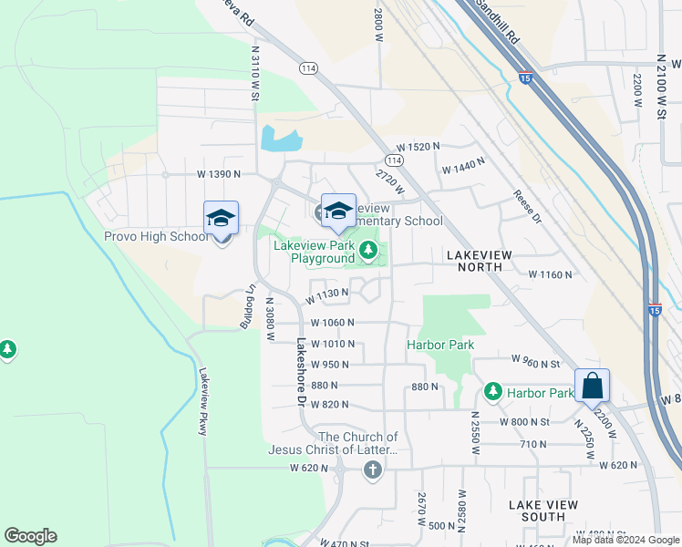 map of restaurants, bars, coffee shops, grocery stores, and more near 2874 West 1170 North in Provo