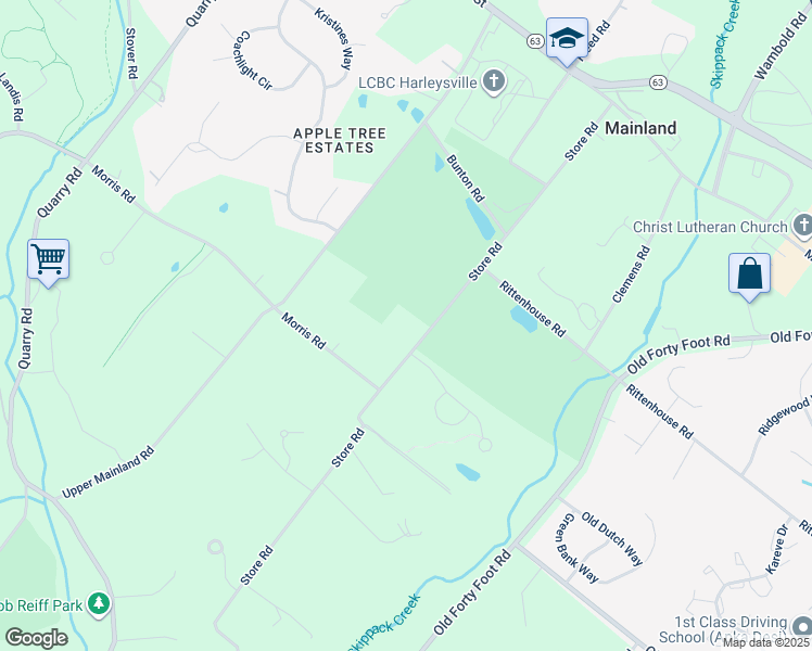 map of restaurants, bars, coffee shops, grocery stores, and more near 545 Store Road in Harleysville