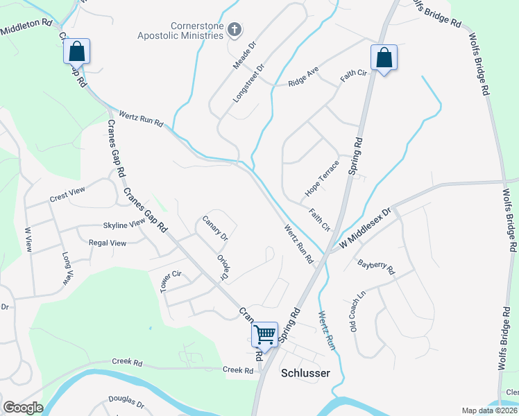 map of restaurants, bars, coffee shops, grocery stores, and more near 160 Wertz Run Road in Carlisle