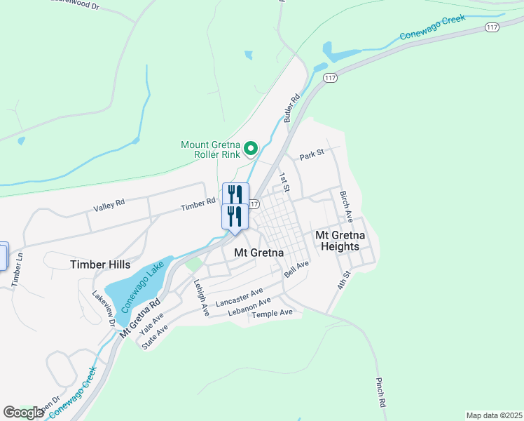 map of restaurants, bars, coffee shops, grocery stores, and more near 400 Glossbrenner Avenue in Mount Gretna