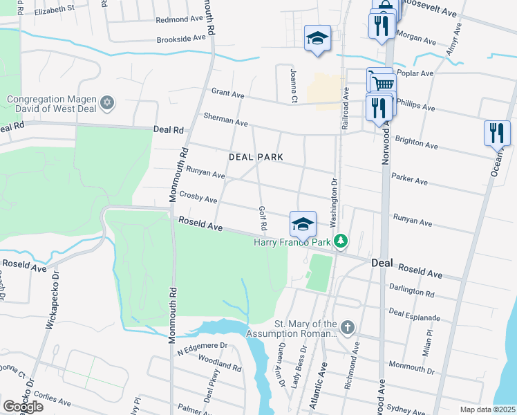 map of restaurants, bars, coffee shops, grocery stores, and more near 301 Crosby Avenue in Deal