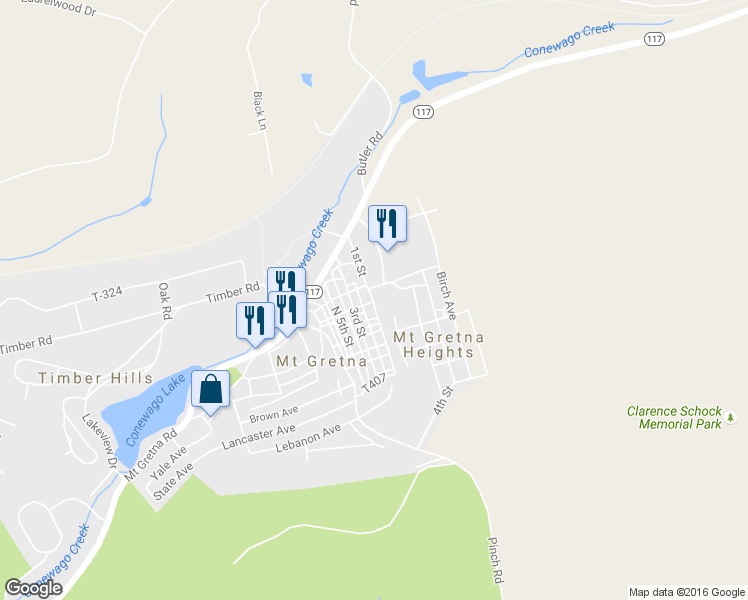 map of restaurants, bars, coffee shops, grocery stores, and more near 307 1st Street in Mount Gretna