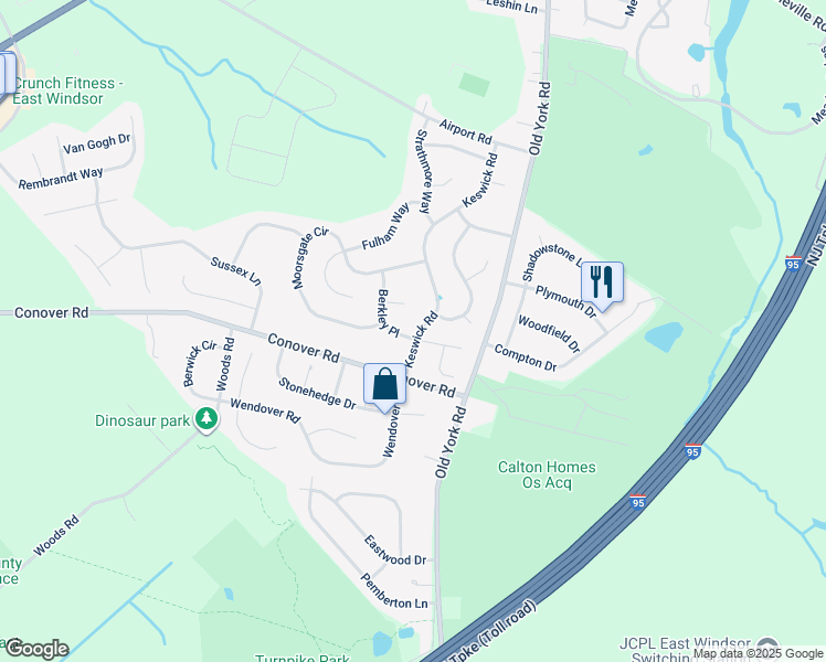 map of restaurants, bars, coffee shops, grocery stores, and more near 2 Berkley Pl in East Windsor