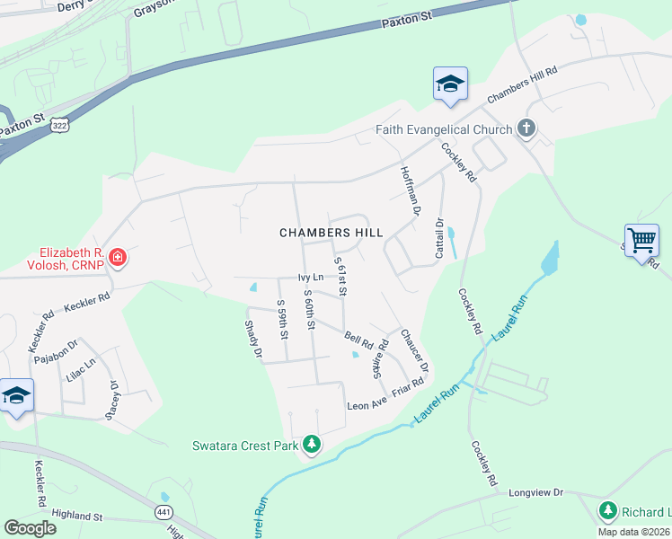 map of restaurants, bars, coffee shops, grocery stores, and more near 641 South 61st Street in Harrisburg