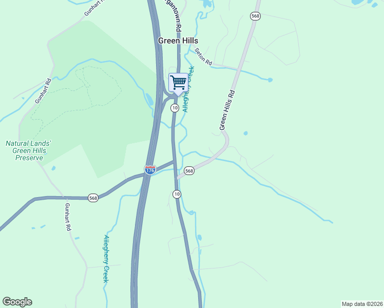 map of restaurants, bars, coffee shops, grocery stores, and more near 37 Green Hills Road in Mohnton