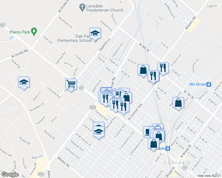 map of restaurants, bars, coffee shops, grocery stores, and more near 860 West 3rd Street in Lansdale
