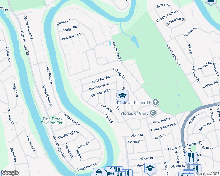 map of restaurants, bars, coffee shops, grocery stores, and more near 54 Old Federal Road in Camp Hill