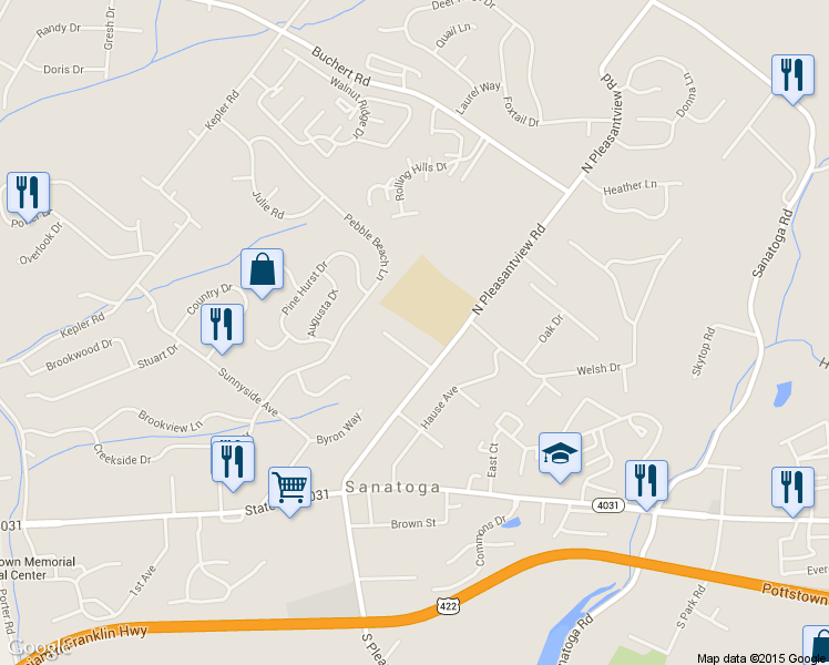 map of restaurants, bars, coffee shops, grocery stores, and more near 1056 Village Ln in Pottstown