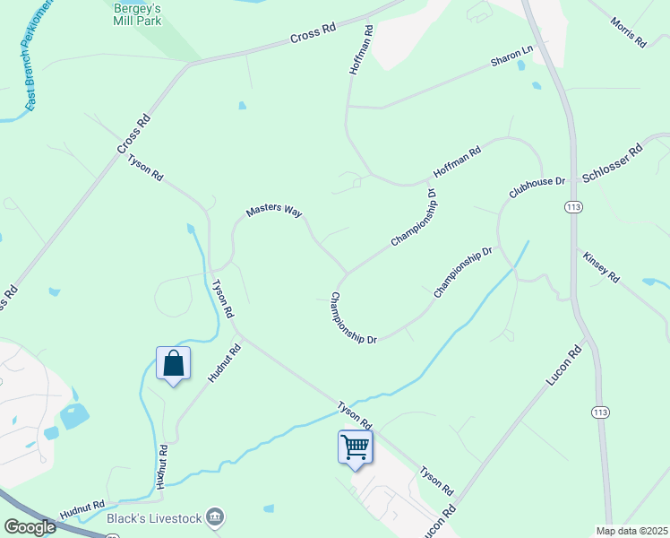 map of restaurants, bars, coffee shops, grocery stores, and more near 926 Masters Way in Harleysville