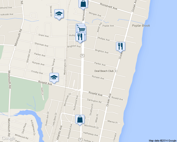 map of restaurants, bars, coffee shops, grocery stores, and more near 51 Runyan Avenue in Deal