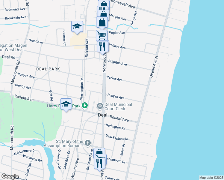 map of restaurants, bars, coffee shops, grocery stores, and more near 51 Runyan Avenue in Deal