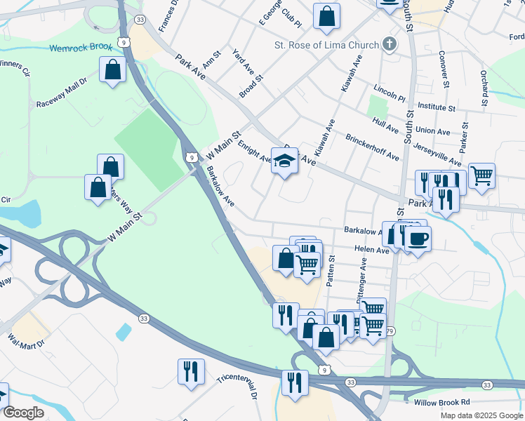 map of restaurants, bars, coffee shops, grocery stores, and more near 97 Enright Avenue in Freehold