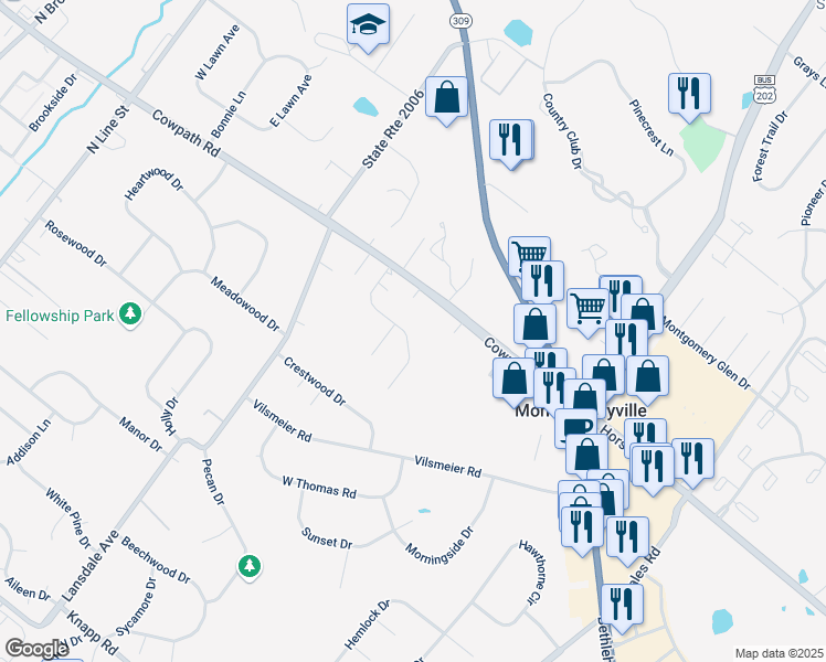 map of restaurants, bars, coffee shops, grocery stores, and more near 125 Applewood Lane in Lansdale