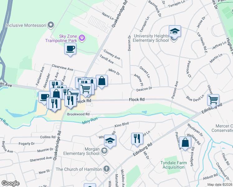 map of restaurants, bars, coffee shops, grocery stores, and more near 222 Flock Road in Hamilton Township