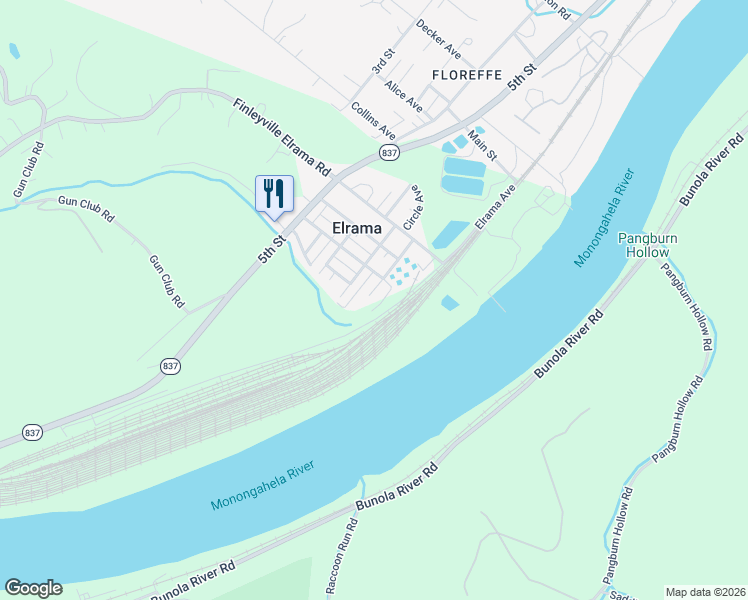 map of restaurants, bars, coffee shops, grocery stores, and more near 4 Howe Street in Elrama