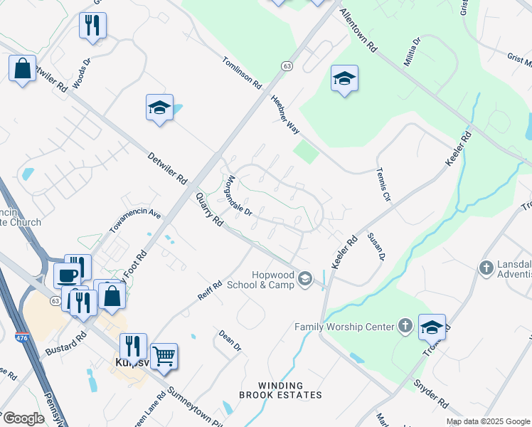 map of restaurants, bars, coffee shops, grocery stores, and more near 603 Piedmont Court in Lansdale