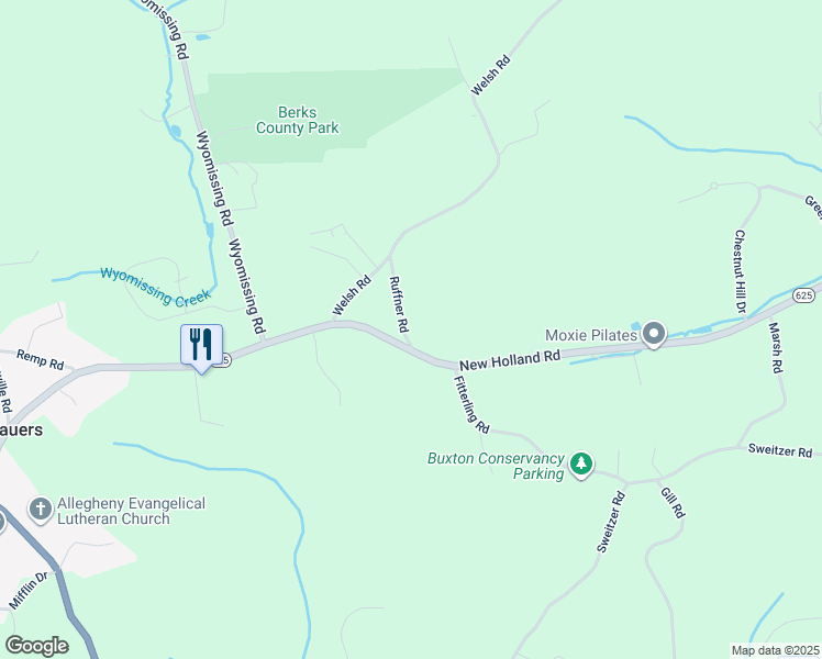 map of restaurants, bars, coffee shops, grocery stores, and more near 10 Ruffner Road in Mohnton