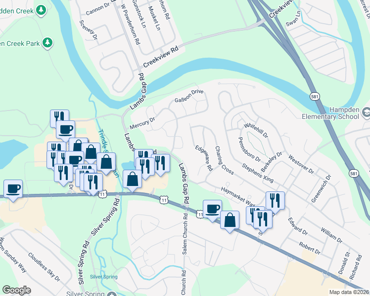 map of restaurants, bars, coffee shops, grocery stores, and more near 265 Lambs Gap Road in Mechanicsburg