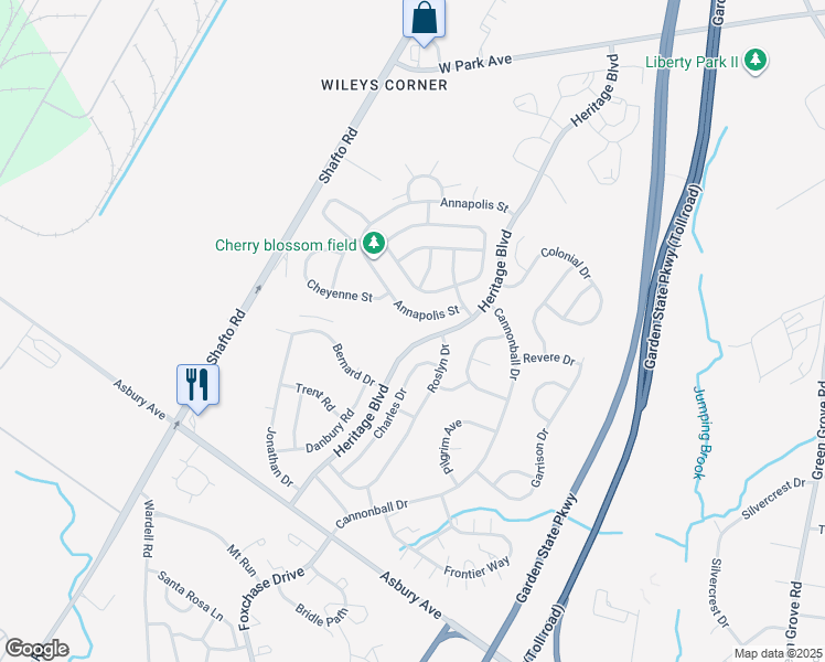map of restaurants, bars, coffee shops, grocery stores, and more near 91 Diane Drive in Tinton Falls