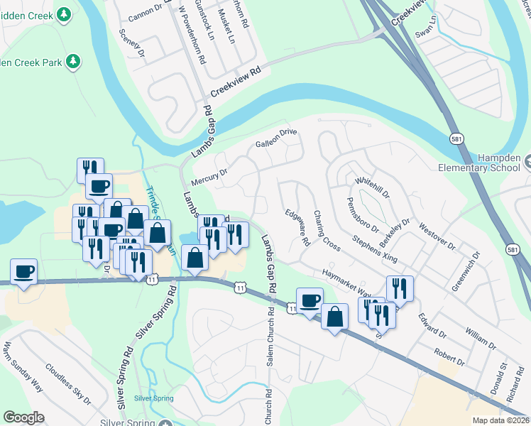 map of restaurants, bars, coffee shops, grocery stores, and more near 265 Lambs Gap Road in Mechanicsburg