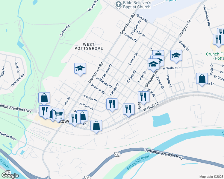 map of restaurants, bars, coffee shops, grocery stores, and more near 124 Lemon Street in Stowe