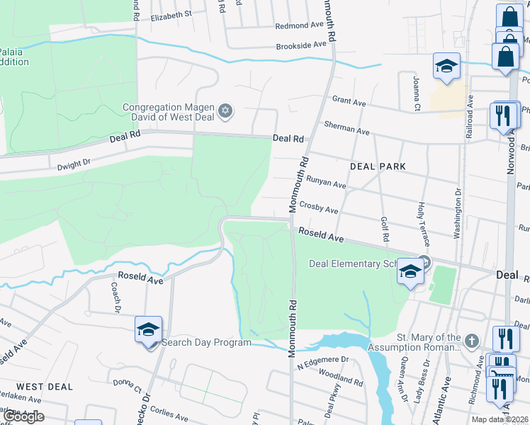 map of restaurants, bars, coffee shops, grocery stores, and more near 850 Monmouth Road in Allenhurst