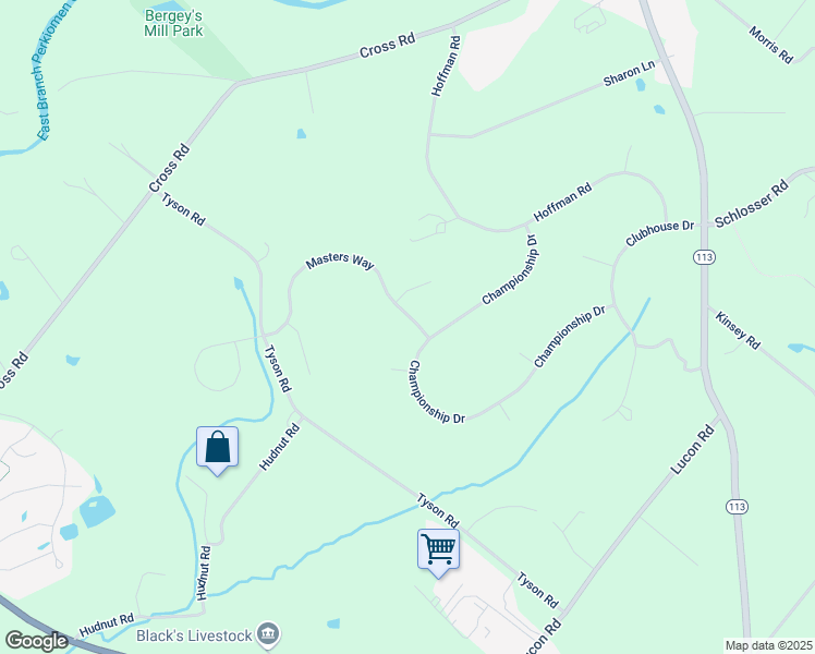 map of restaurants, bars, coffee shops, grocery stores, and more near 926 Masters Way in Harleysville