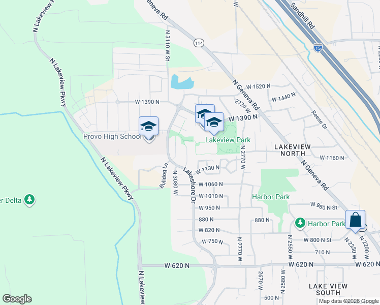map of restaurants, bars, coffee shops, grocery stores, and more near 1204 North 3020 West in Provo