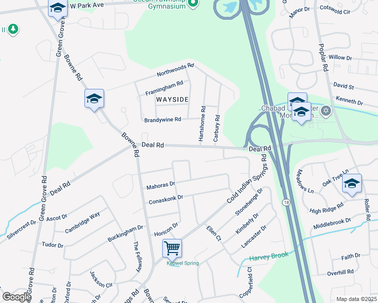 map of restaurants, bars, coffee shops, grocery stores, and more near 1144 Deal Road in Ocean Township