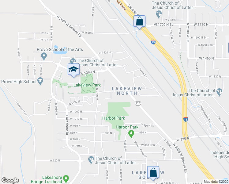 map of restaurants, bars, coffee shops, grocery stores, and more near 2612 West 1210 North in Provo