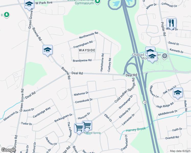 map of restaurants, bars, coffee shops, grocery stores, and more near 1144 Deal Road in Ocean Township