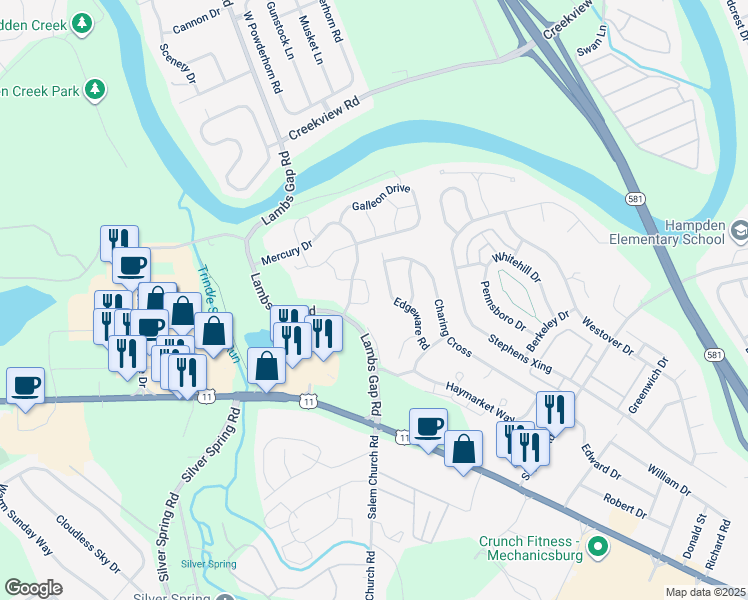 map of restaurants, bars, coffee shops, grocery stores, and more near 305 Antilles Court in Mechanicsburg