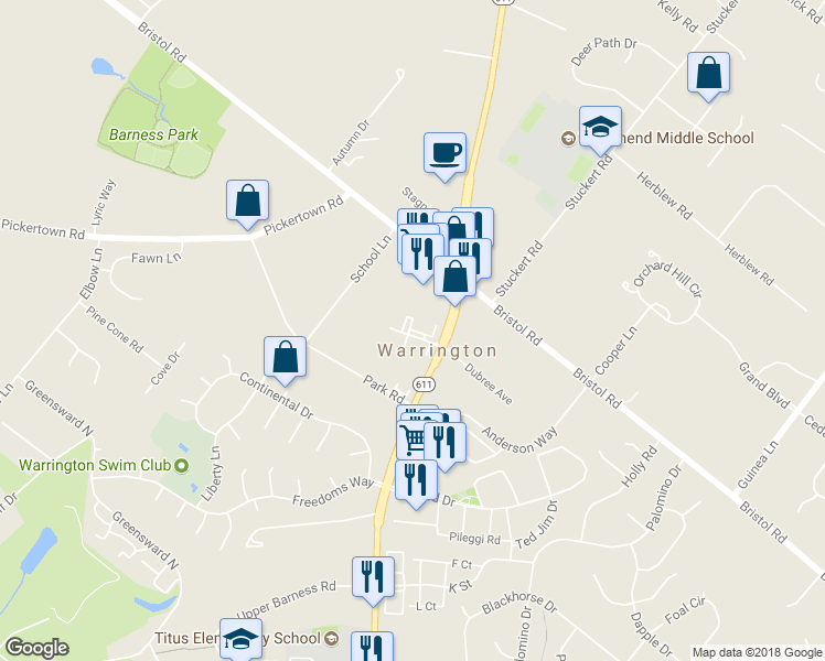 map of restaurants, bars, coffee shops, grocery stores, and more near 116 Zircon Court in Warrington