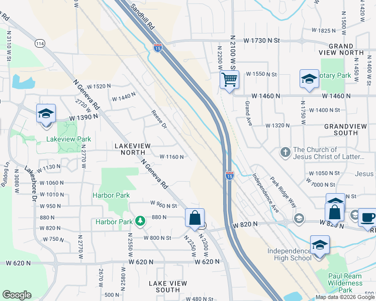 map of restaurants, bars, coffee shops, grocery stores, and more near 1162 Reese Drive in Provo