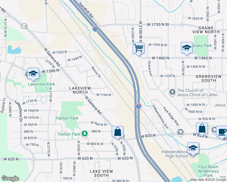 map of restaurants, bars, coffee shops, grocery stores, and more near 1162 Reese Drive in Provo