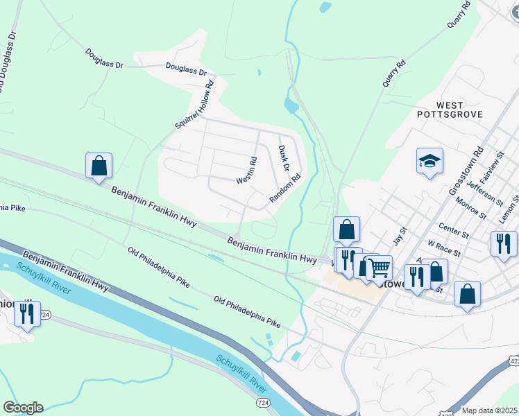 map of restaurants, bars, coffee shops, grocery stores, and more near 173 Random Road in Douglassville